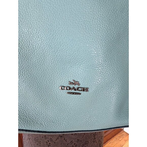 Coach Light Blue Leather Shoulder Bag With Zip Closure & Logo Detail - Picture 3 of 13